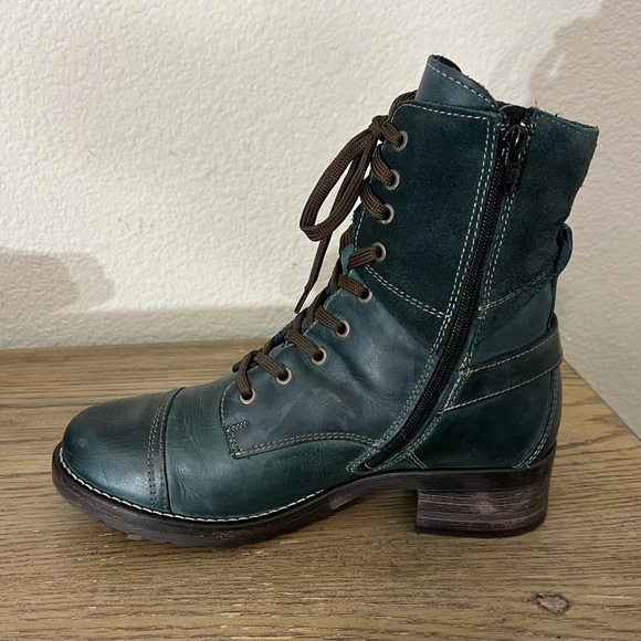 Taos Crave lace up leather combat boots side zip buckle detail teal size 8-8.5 - Picture 6 of 14
